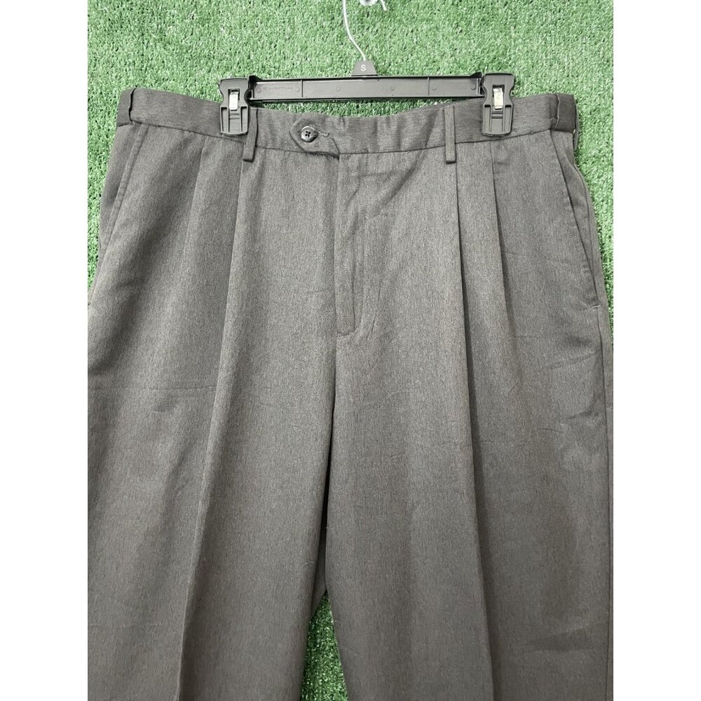 George Dress Pants 38W x 32L Dark Gray Pleated Cuffed Formal Men's - Picture 2 of 13